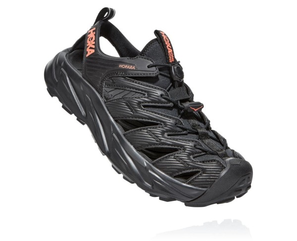 Hoka One One Hopara Sandal Womens UK - Black / Coral Hiking Shoes - XSQCU1749